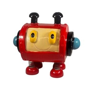 Retro Robot Coin Bank Ceramic Piggy Bank Red Black Blue Springs 6" Tall READ